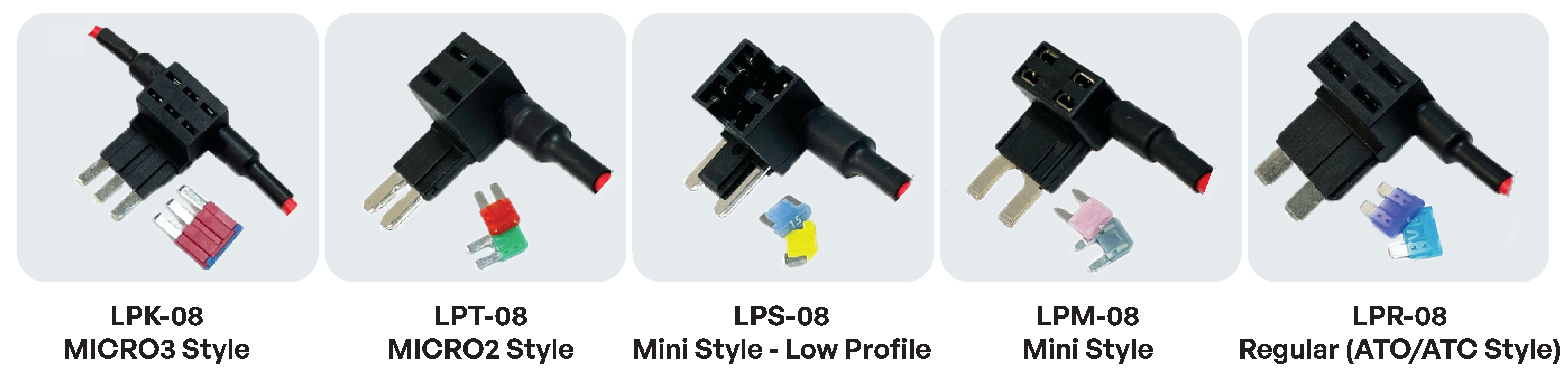 All OptiFuse Add-A-Fuse models: compact, easy-to-install solutions for adding extra circuits to existing fuse panels.