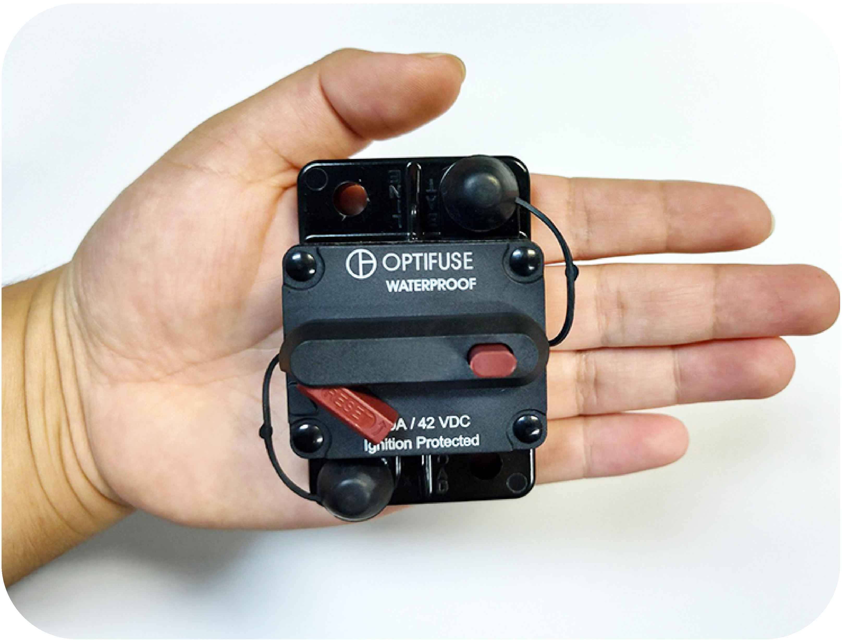 Close-up of a high amp circuit breaker used to protect electrical systems from overloads, short circuits, and other overcurrent conditions by automatically tripping when current exceeds safe limits.