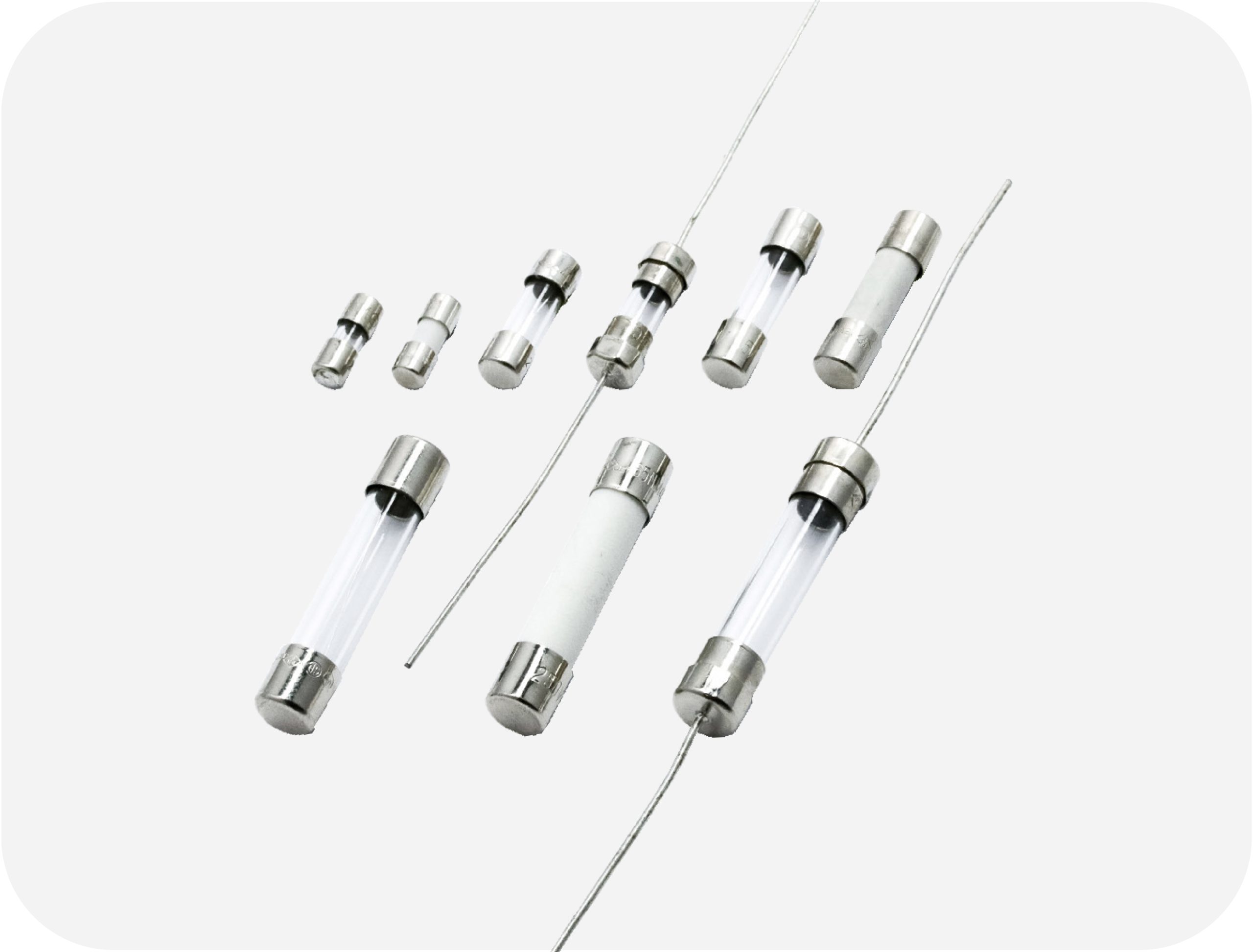 Various OptiFuse glass and ceramic tube fuses in multiple sizes and materials for versatile circuit protection.
