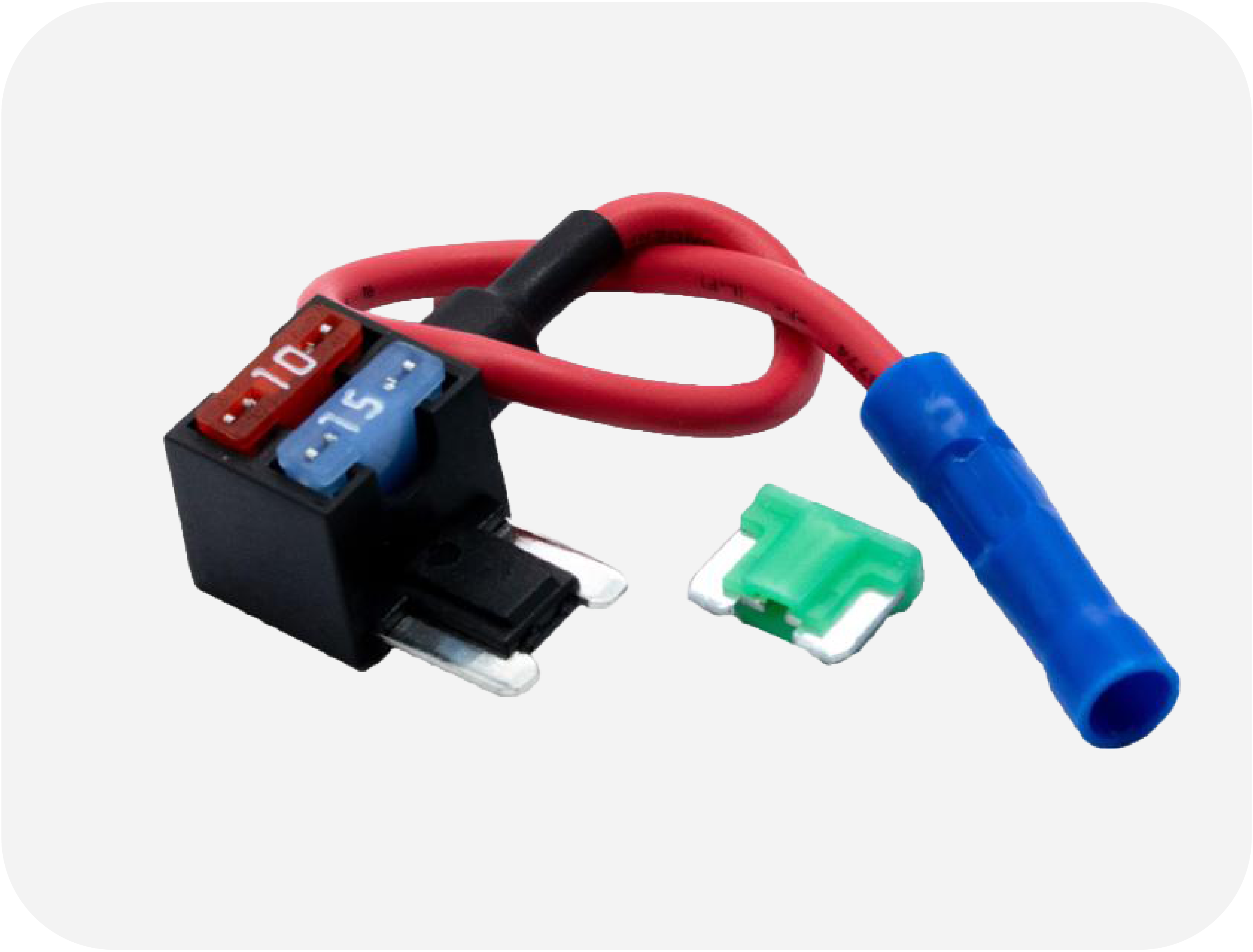 OptiFuse LPS-08 add-a-fuse for low-profile mini fuse slots with red #16 AWG lead and butt-splice connector