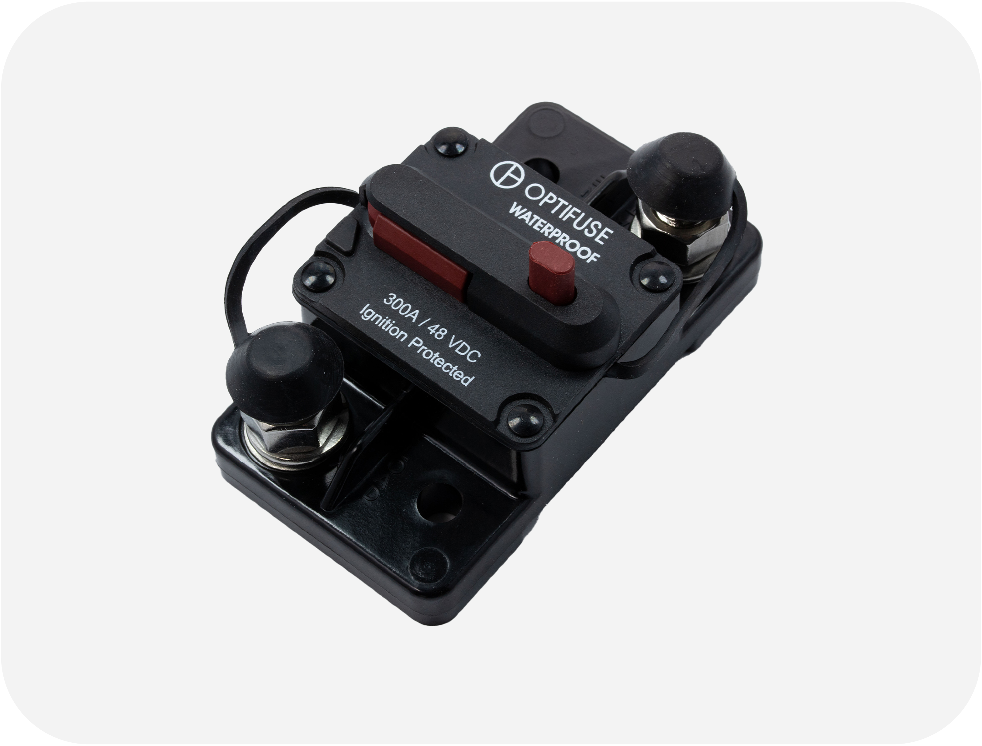 OptiFuse 353 Series high-amp manual reset circuit breaker for heavy-duty DC, marine, RV, and emergency vehicle applications.